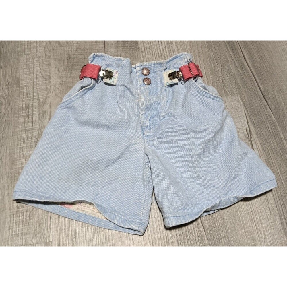 Vintage Levi's Toddler Girls Jean Denim Shorts w/ Clips Belt Sz 2 USA